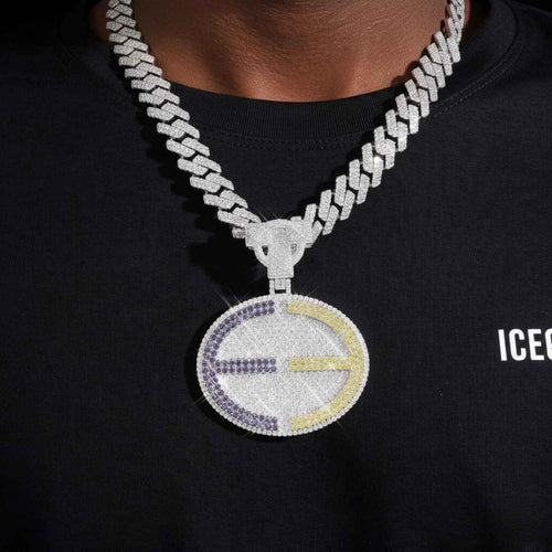 E Custom Circle Moissanite Pendant 14K Gold icecartel model1