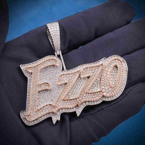 "EZZO" Custom Name Moissanite Pendant 14k Gold hand