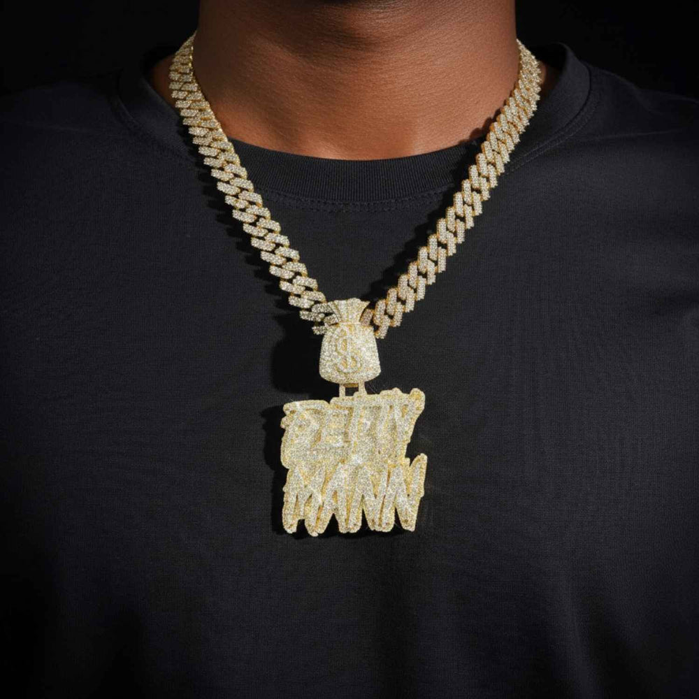 FETTY MANN Custom Name Moissanite Pendant 14K Gold icecartel model1