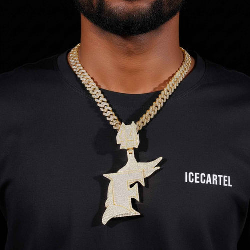 "F" Custom Moissanite Pendant 14K Gold model1