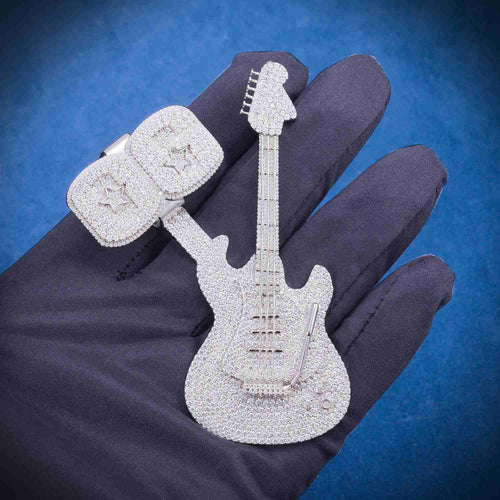 "GUITAR" Custom Moissanite Pendant 14K Gold hand