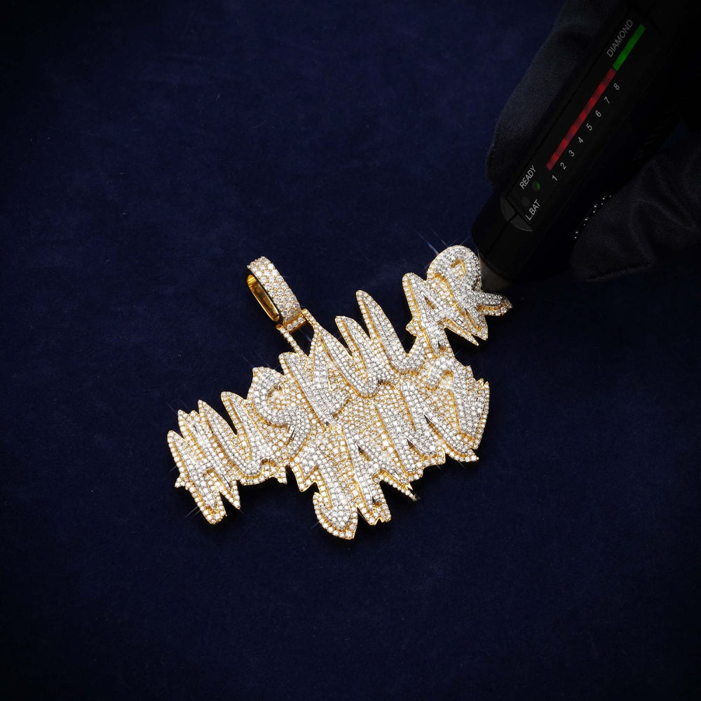 HUSKULAR JAMZ Custom Moissanite Name Pendant 14K Gold icecartel test