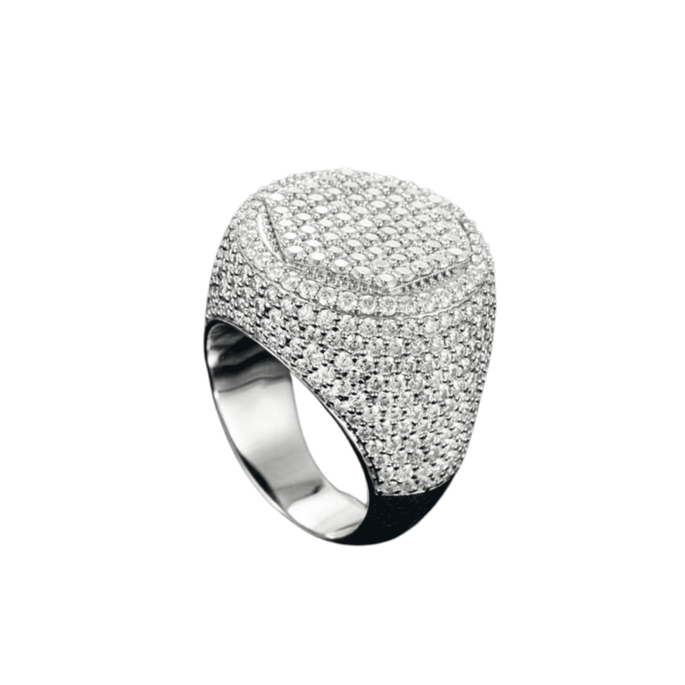 Hexagon moissanite diamonds signet ring iced out white gold mainpic