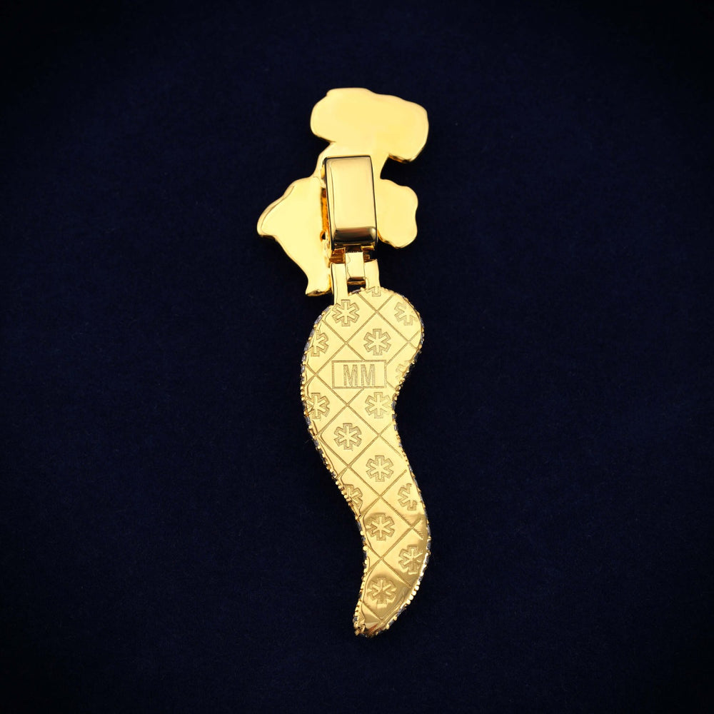 Horn of Chaos Custom Moissanite Logo Pendant 14K Gold icecartel back