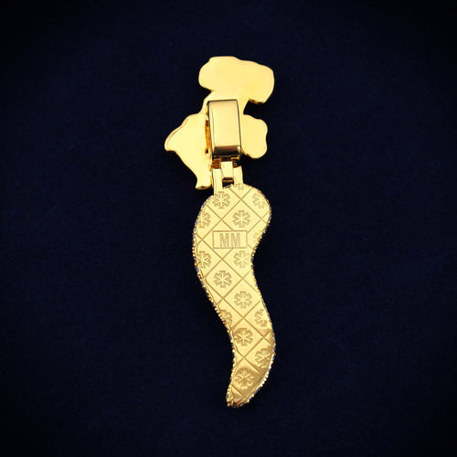 Horn of Chaos Custom Moissanite Logo Pendant 14K Gold icecartel back
