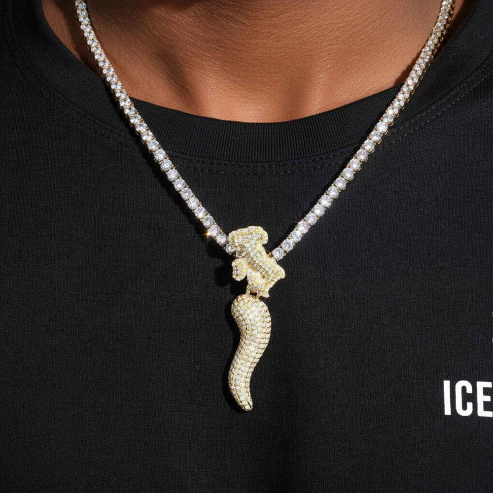 Horn of Chaos Custom Moissanite Logo Pendant 14K Gold icecartel model1