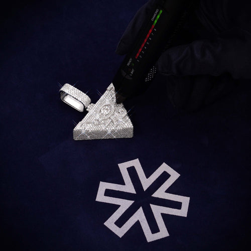 "ILLUMINATI" Custom Moissanite Pendant 14K Gold tester