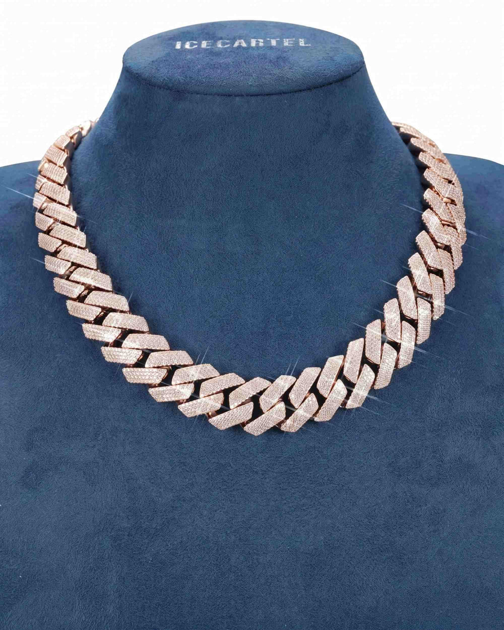 4 Row 20MM Moissanite Cuban Link Chain 14K Gold - Rose Gold