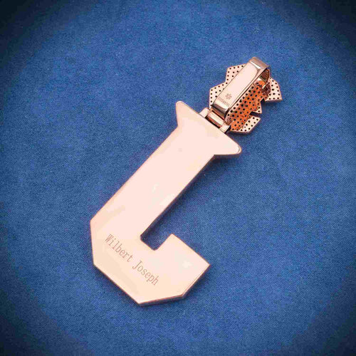 "J" Custom Moissanite Pendant 14K Gold back