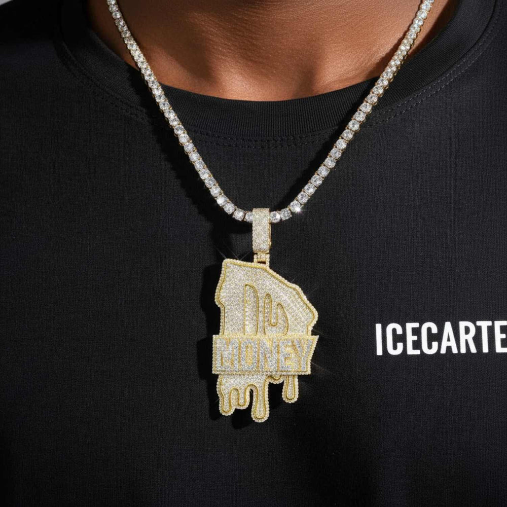 MONEY Custom Moissanite Name Pendant 14K Gold ICECARTEL model1