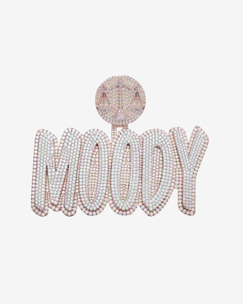 "MOODY" Custom Moissanite Name Pendant 14k Gold 1