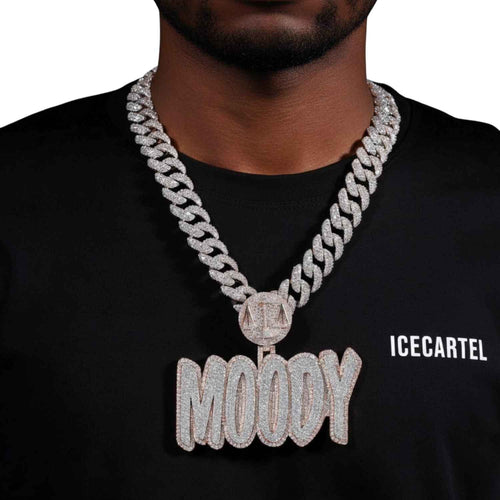 "MOODY" Custom Moissanite Name Pendant 14k Gold model