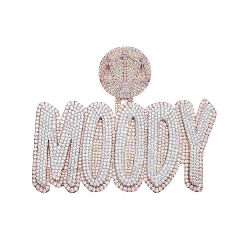 "MOODY" Custom Moissanite Name Pendant 14k Gold 1