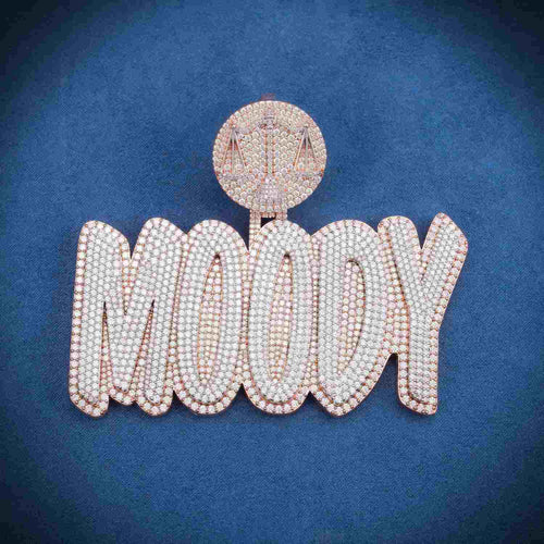 "MOODY" Custom Moissanite Name Pendant 14k Gold 1