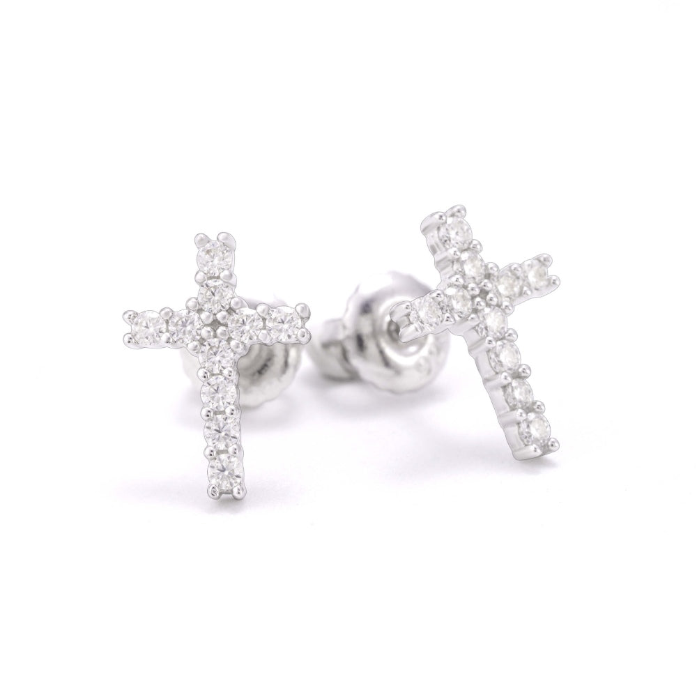 Mini Cross Moissanite Earrings 14K Gold 1