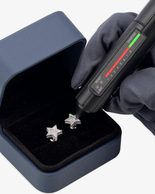 moissanite 5-point star stud earrings 14k gold icecartel box