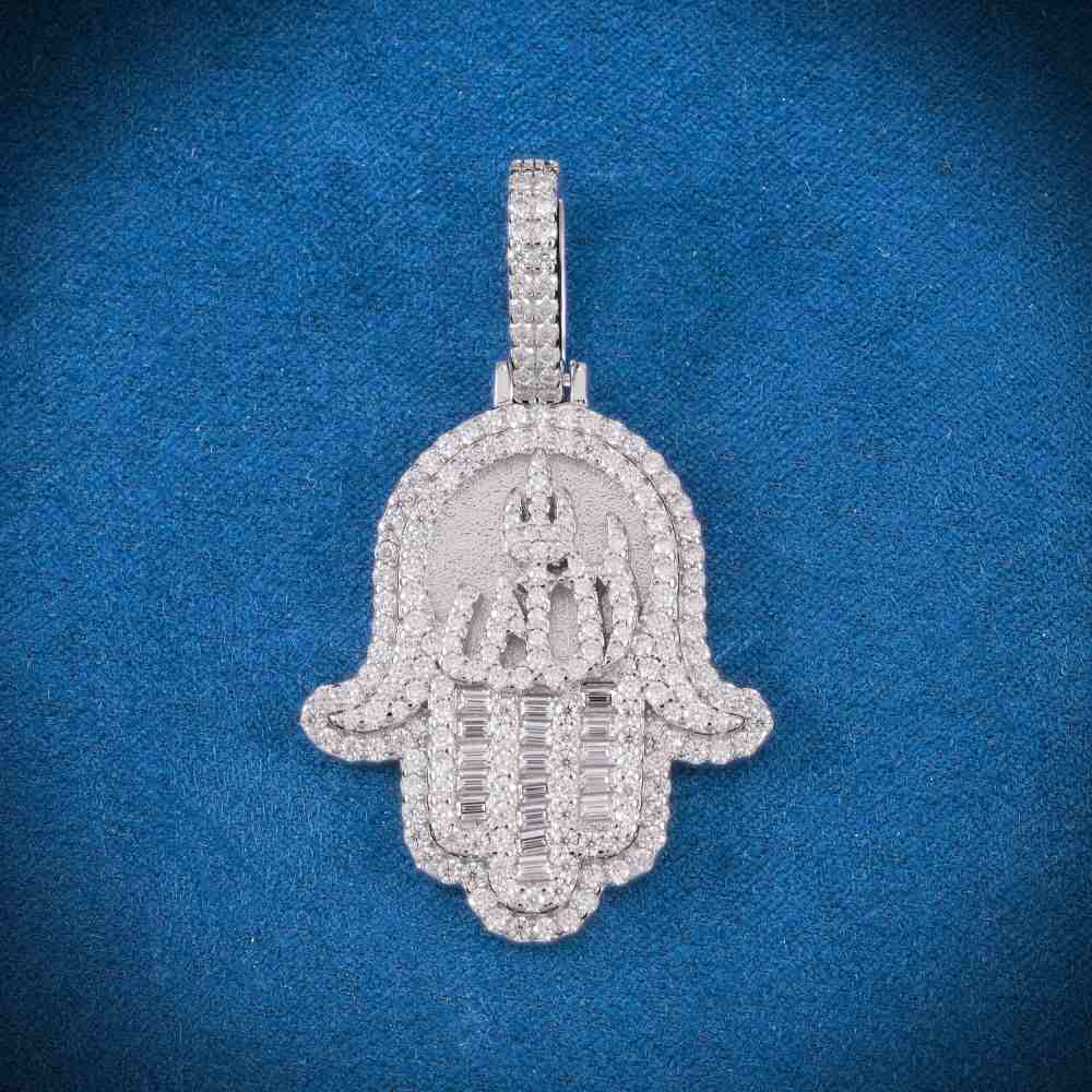 Moissanite Allah Hamsa Hand Pendant 14K Gold 1