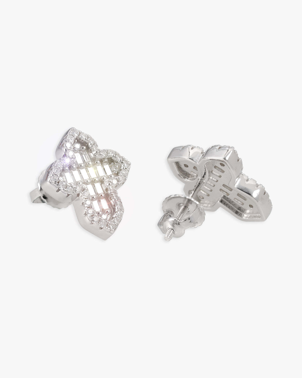 moissanite baguette cross stud earrings 14k gold icecartel main