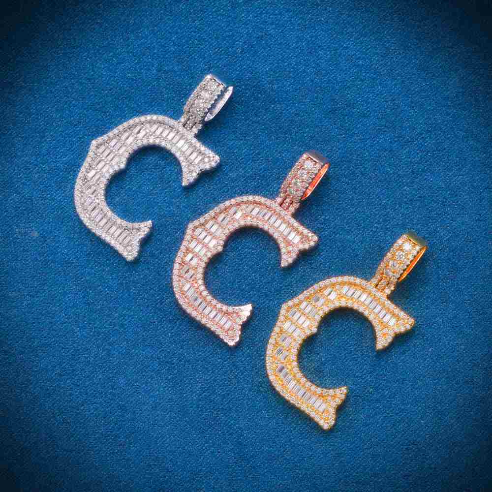 Moissanite Baguette Letter C Pendant 2