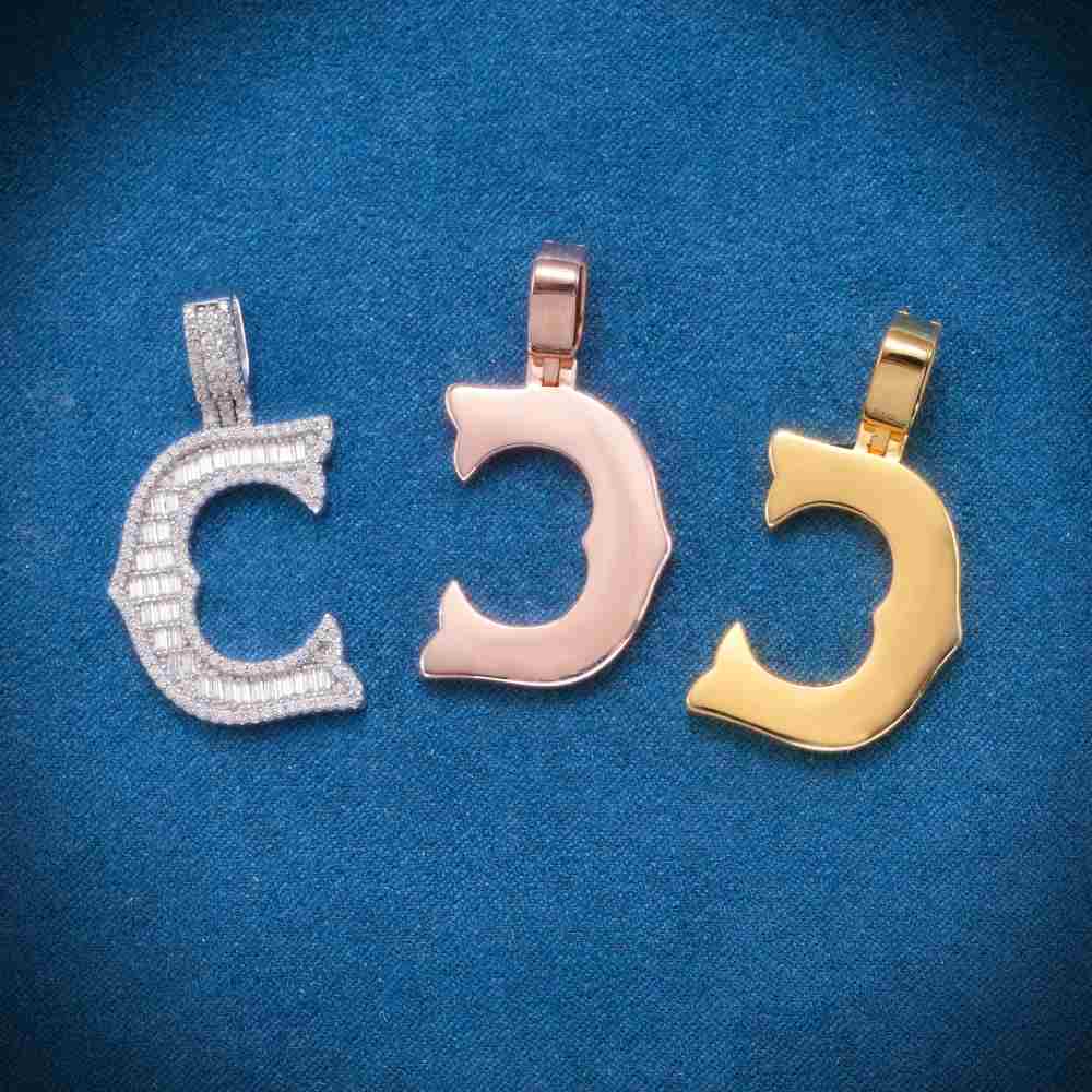 Moissanite Baguette Letter C Pendant 3