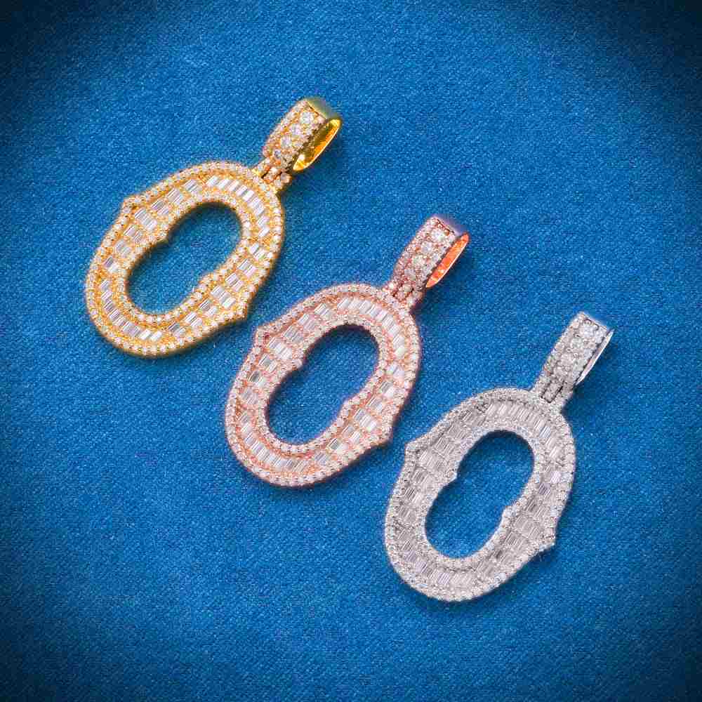 Moissanite Baguette Letter O Pendant 2