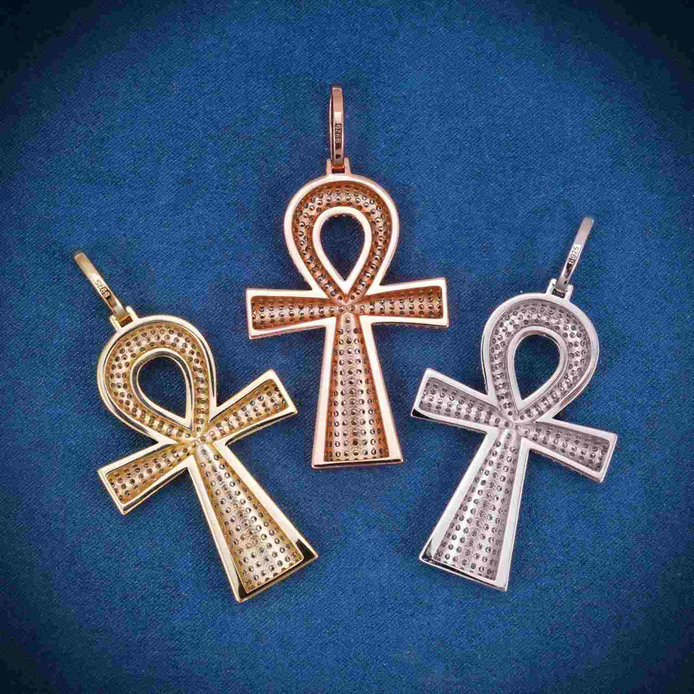 Moissanite Baguette Ankh Pendant 14K Gold