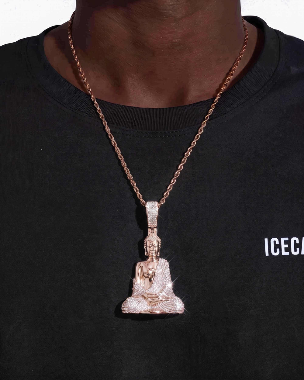 Moissanite Buddha Pendant 14K Gold - Rose Gold
