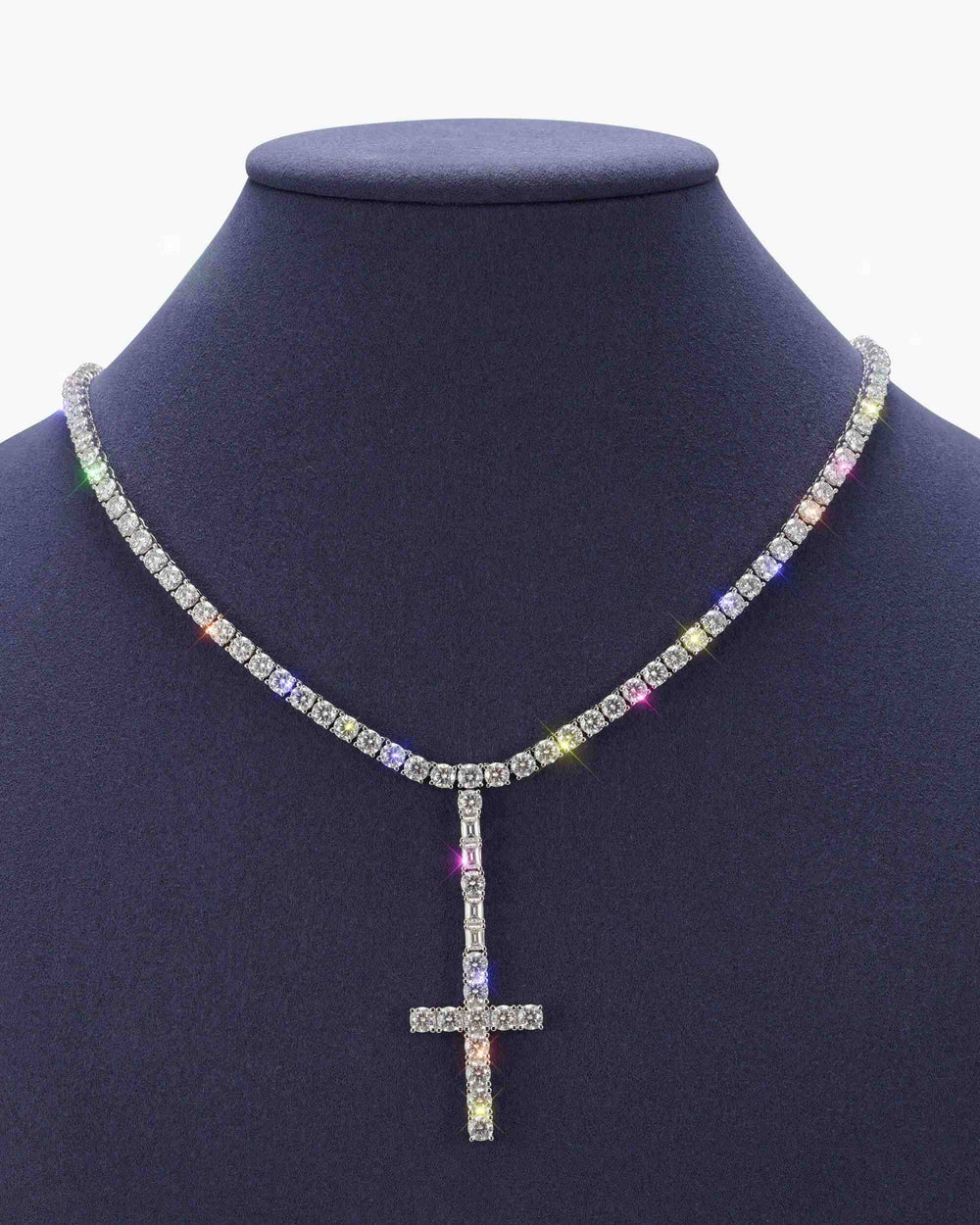 moissanite cross pendant & tennis chain set icecartel display