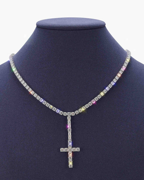 moissanite cross pendant & tennis chain set icecartel display