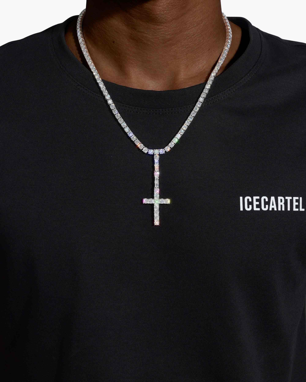 moissanite cross pendant & tennis chain set icecartel model
