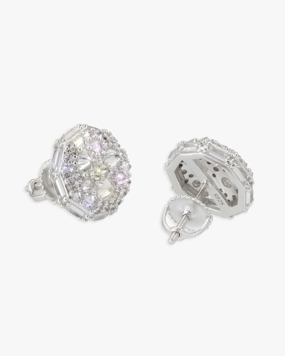 Moissanite Dome Cluster Stud Earrings 14K Gold - White Gold