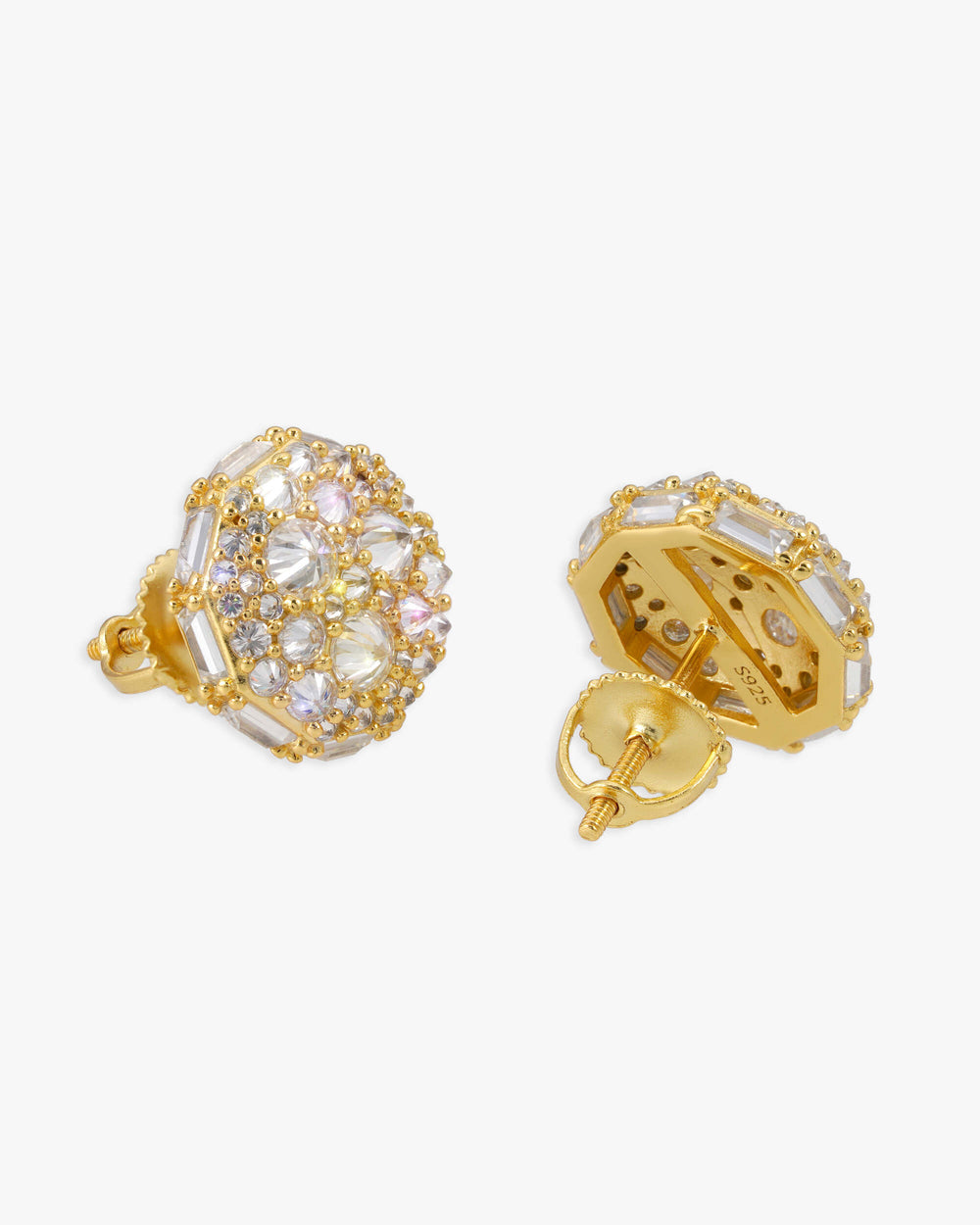Moissanite Dome Cluster Stud Earrings 14K Gold - Yellow Gold