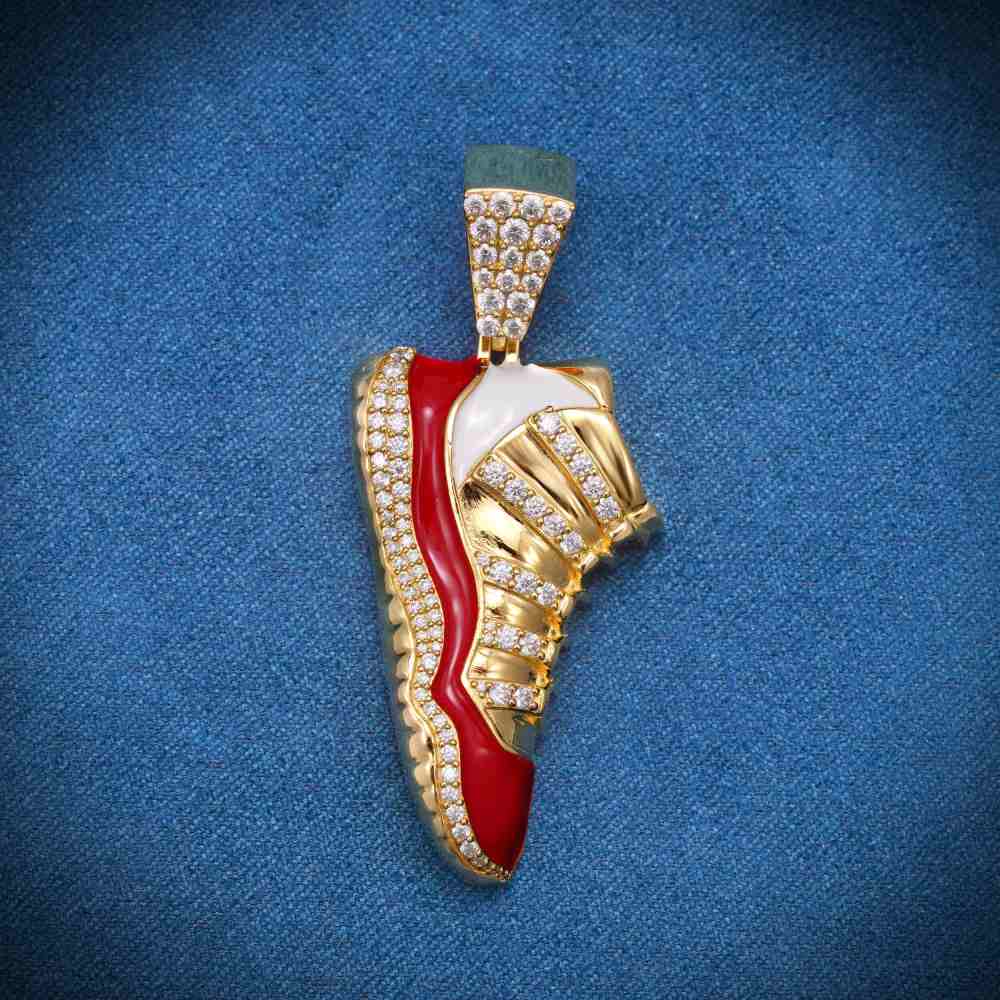 Moissanite Enamel Sneaker Pendant 14K Gold 2