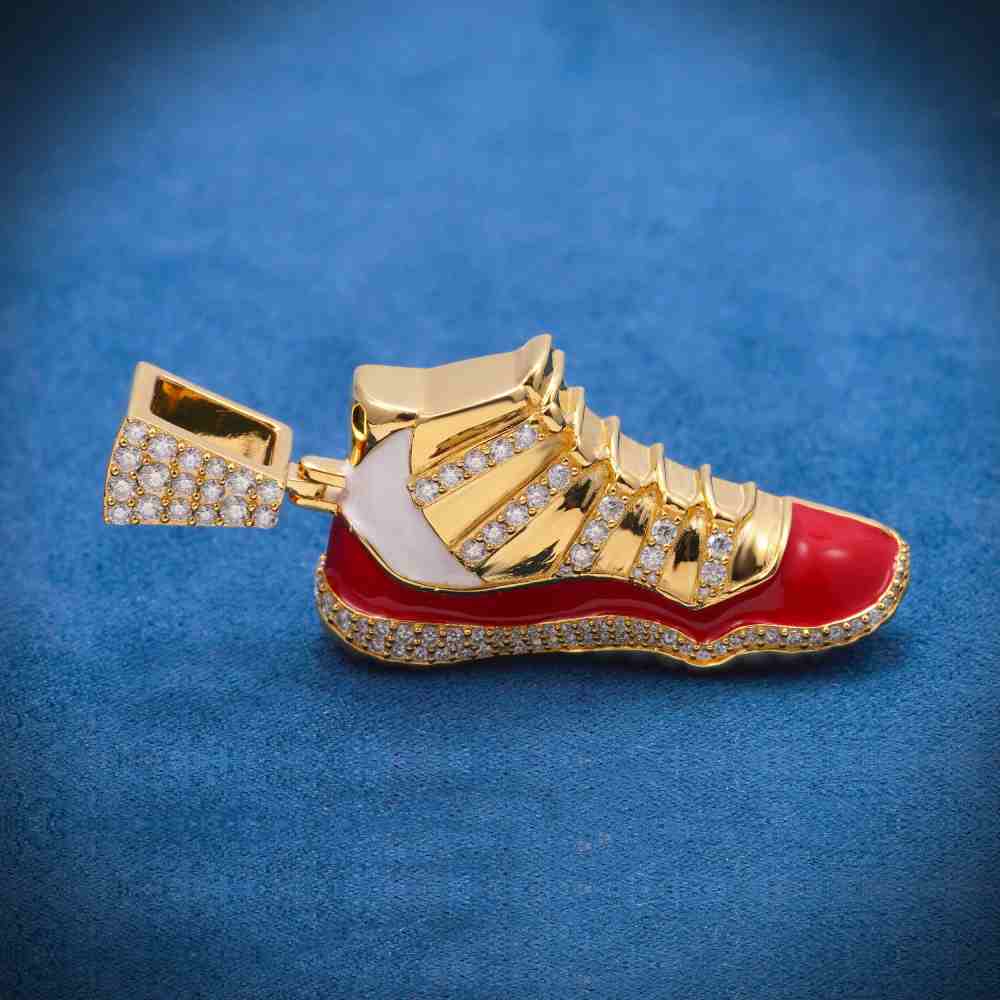 Moissanite Enamel Sneaker Pendant 14K Gold 3