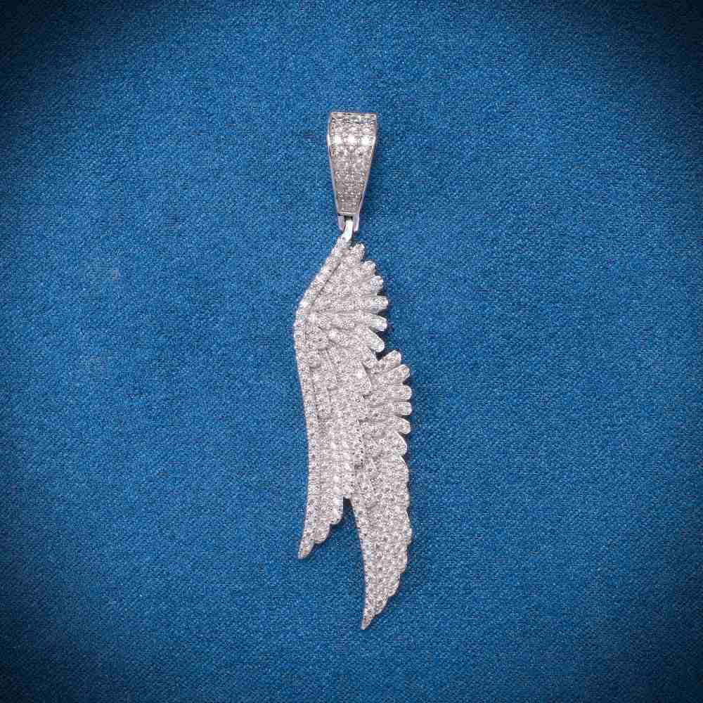 Moissanite Feather Pendant 14K Gold 1