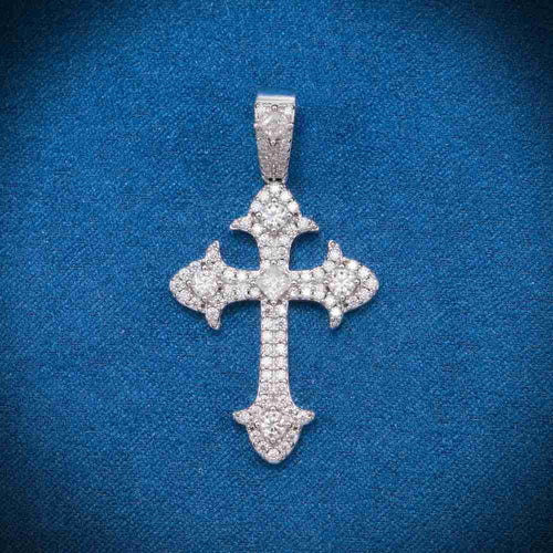 Moissanite Fleur Cross Pendant 14K Gold 1