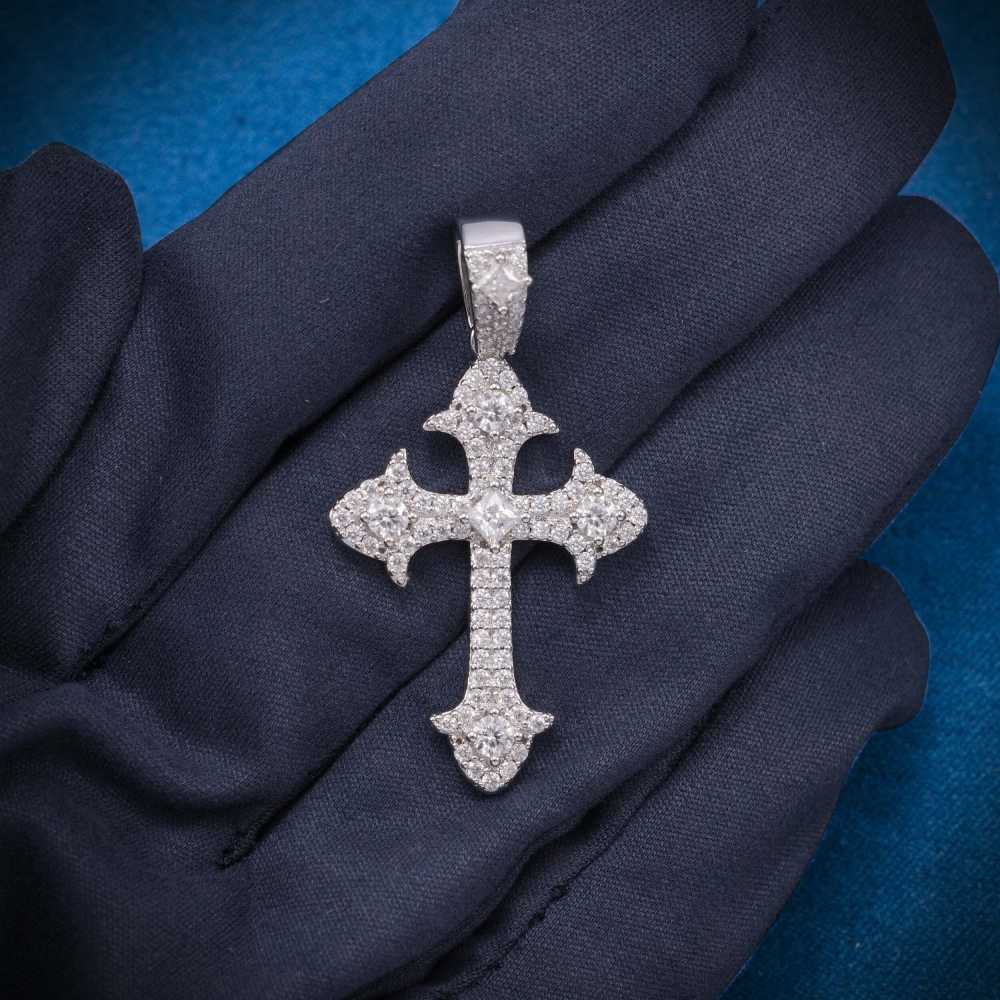 Moissanite Fleur Cross Pendant 14K Gold 5