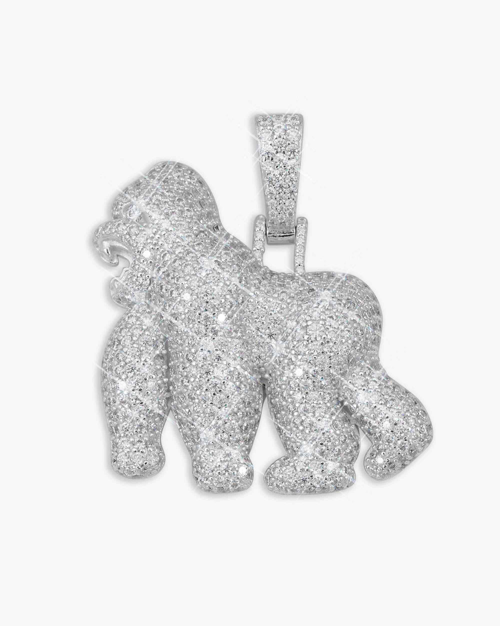 HarlemBling Real Solid 925 Sterling Silver 14k Gold Plated Gorilla Pendant - Iced CZ Hip Hop Ape