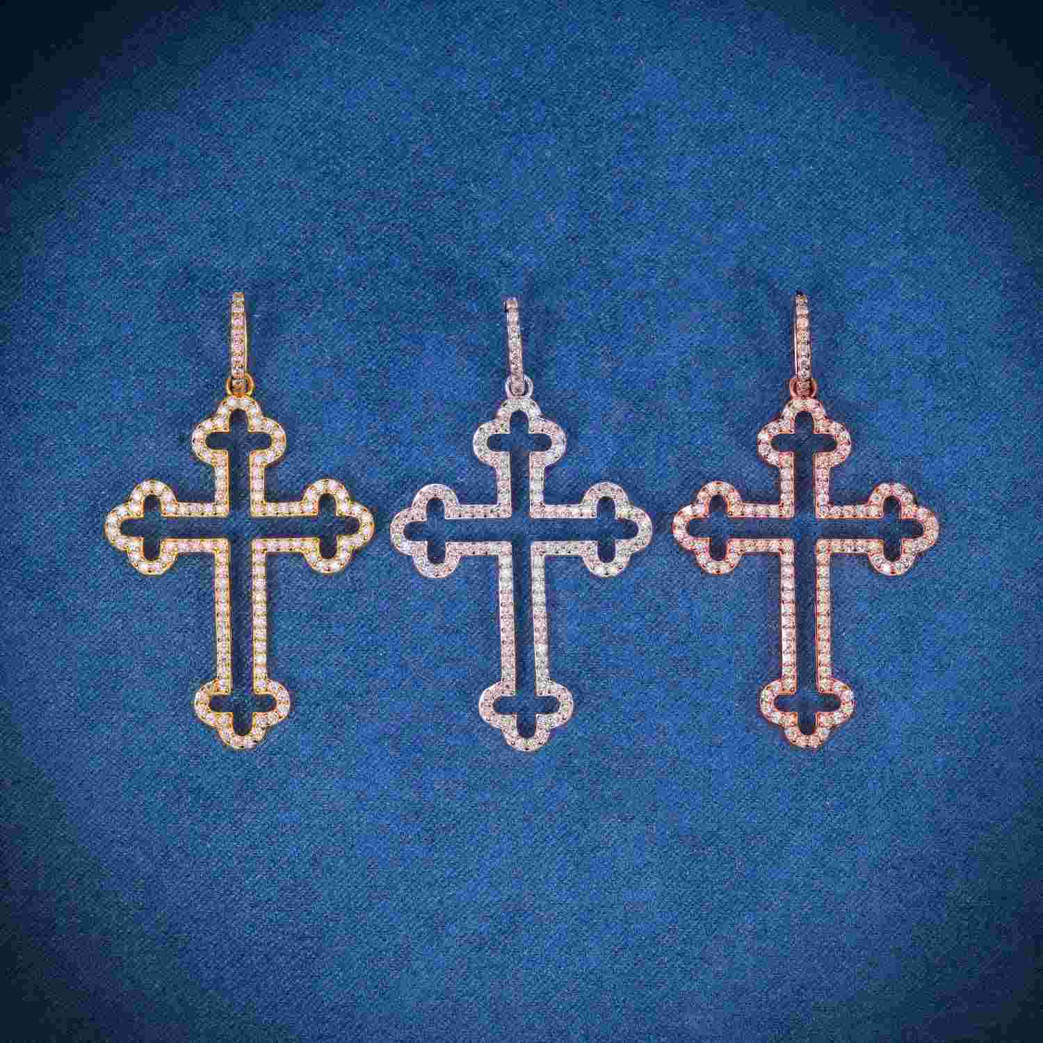 Moissanite Hollow Byzantine Cross 14K Gold 1