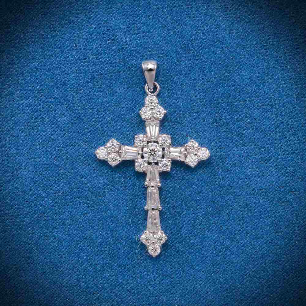 Moissanite Latin Cross Pendant 14K Gold 1