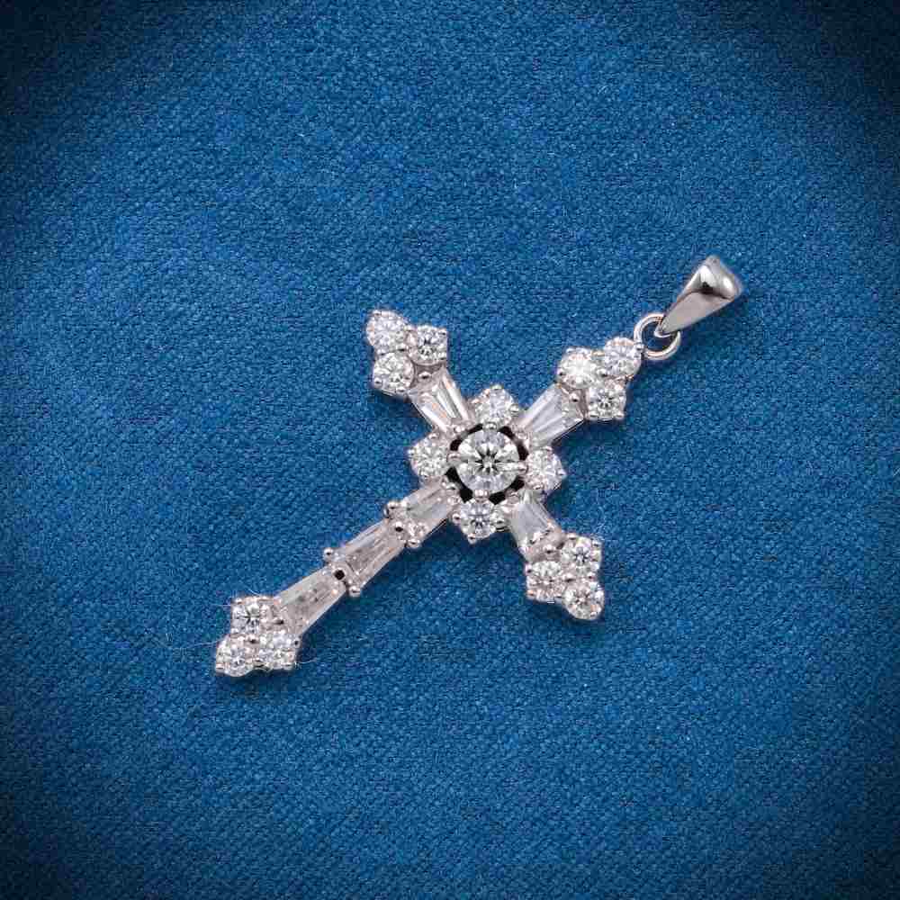 Moissanite Latin Cross Pendant 14K Gold 2