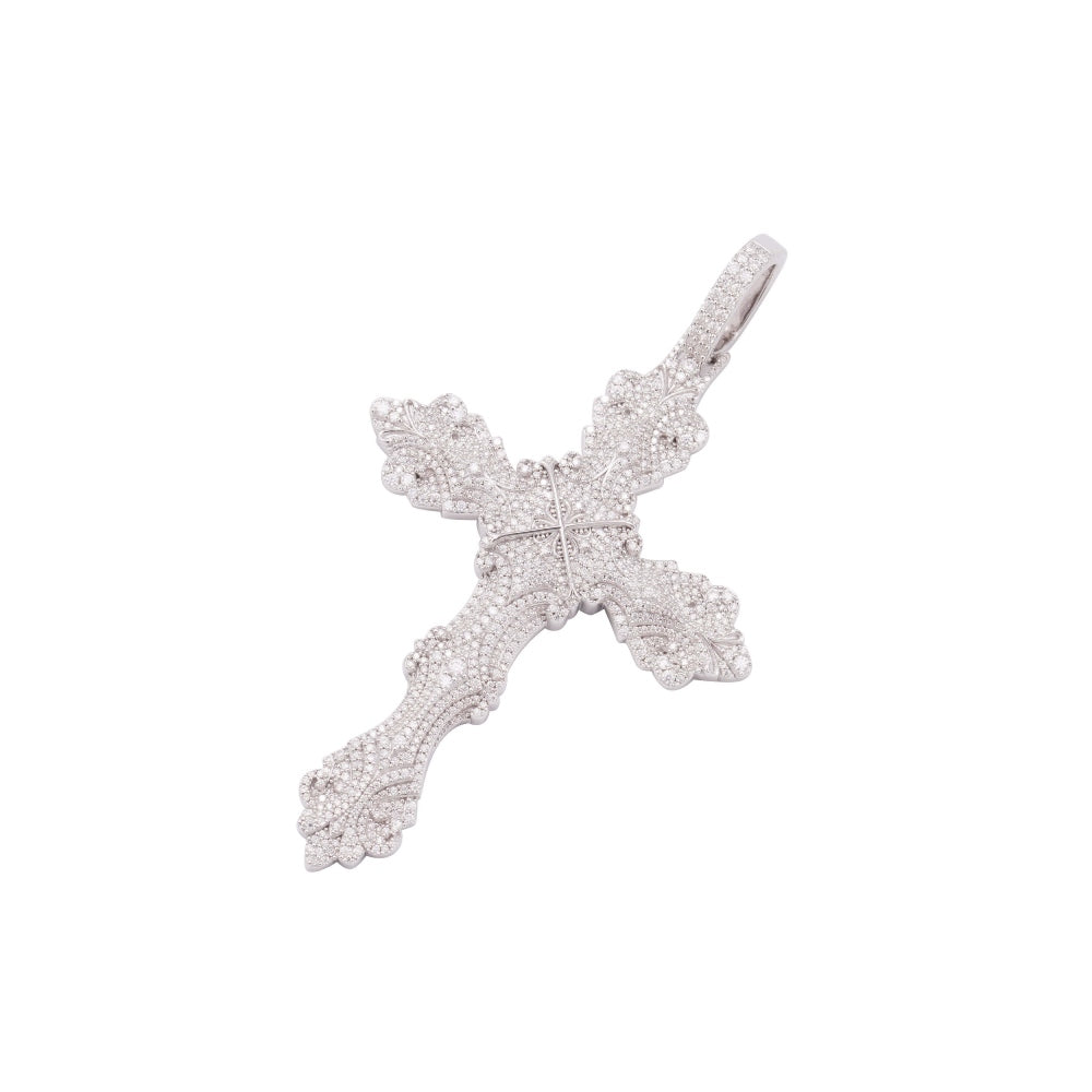 Moissanite Ornamental Cross 14K White Gold 2