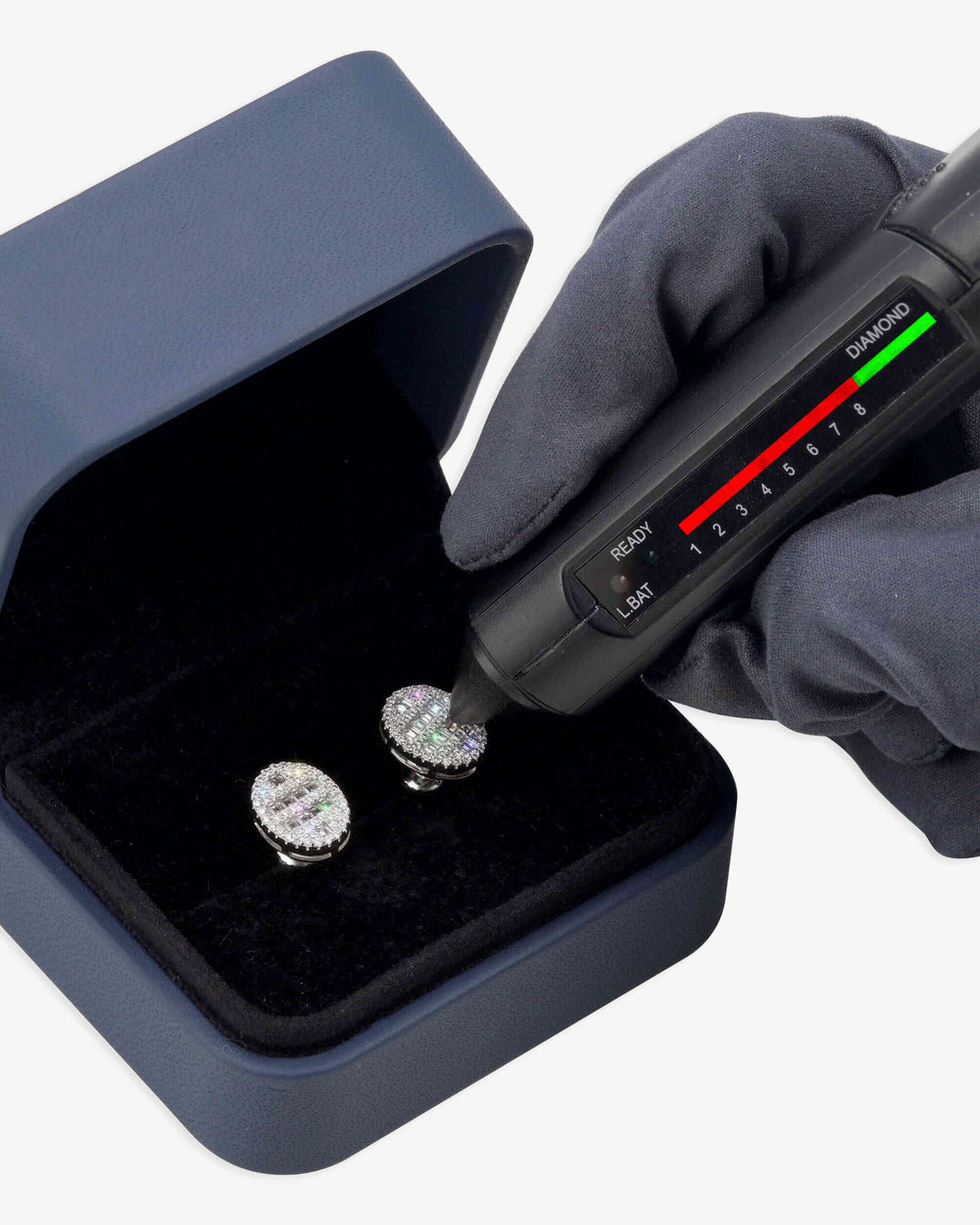 Moissanite Oval Baguette Halo Stud Earrings 14K Gold - White Gold