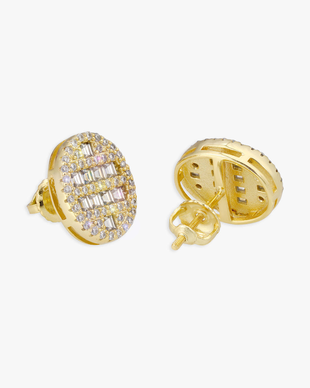 Moissanite Oval Baguette Halo Stud Earrings 14K Gold - Yellow Gold