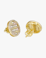 Moissanite Oval Baguette Halo Stud Earrings 14K Gold - Yellow Gold