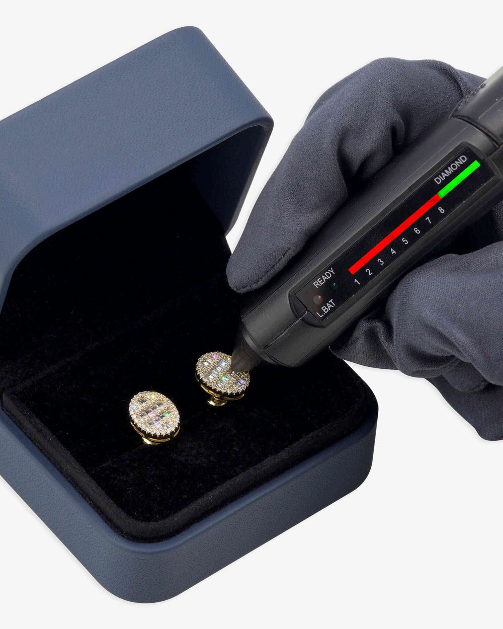 Moissanite Oval Baguette Halo Stud Earrings 14K Gold - Yellow Gold