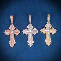 Moissanite Spiked Ornamental Cross Pendant 14K Gold 1