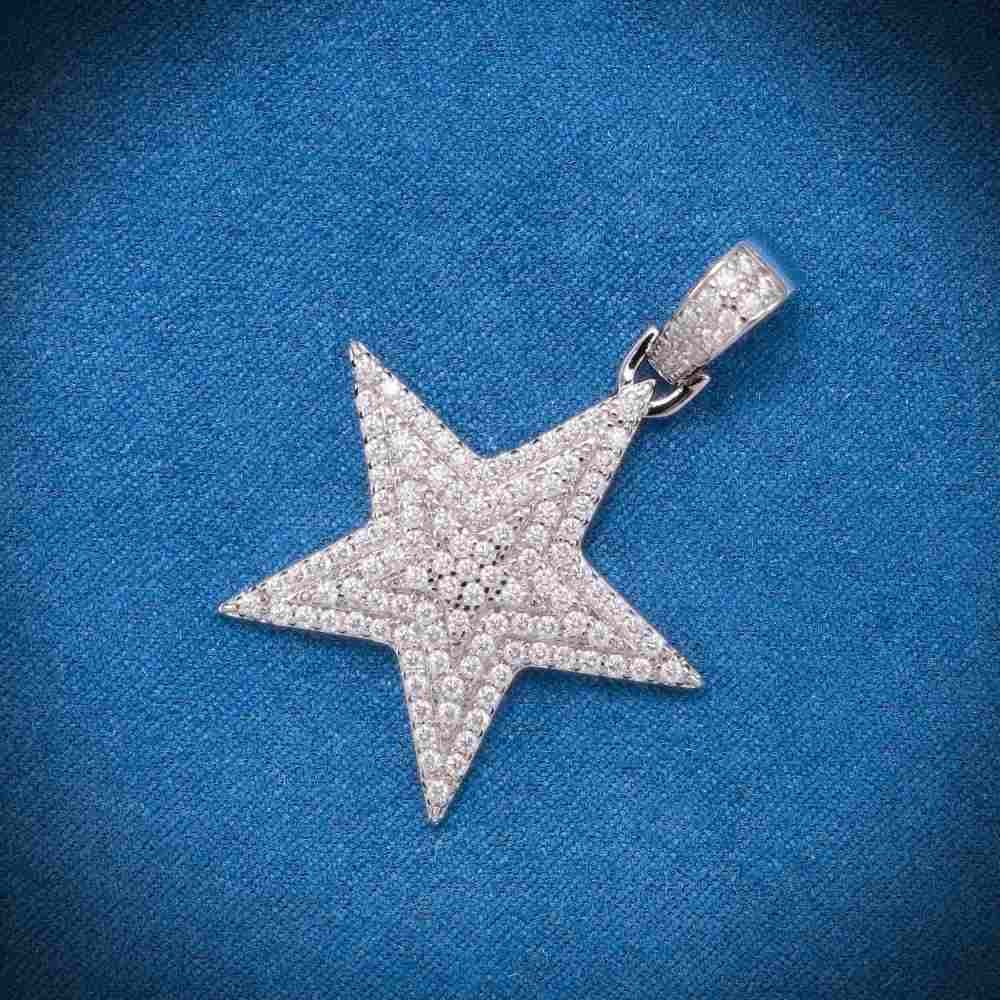 Moissanite Star Pendant 14K Gold 2