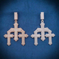 Moissanite Triple Cross Pendant 14K Gold 2