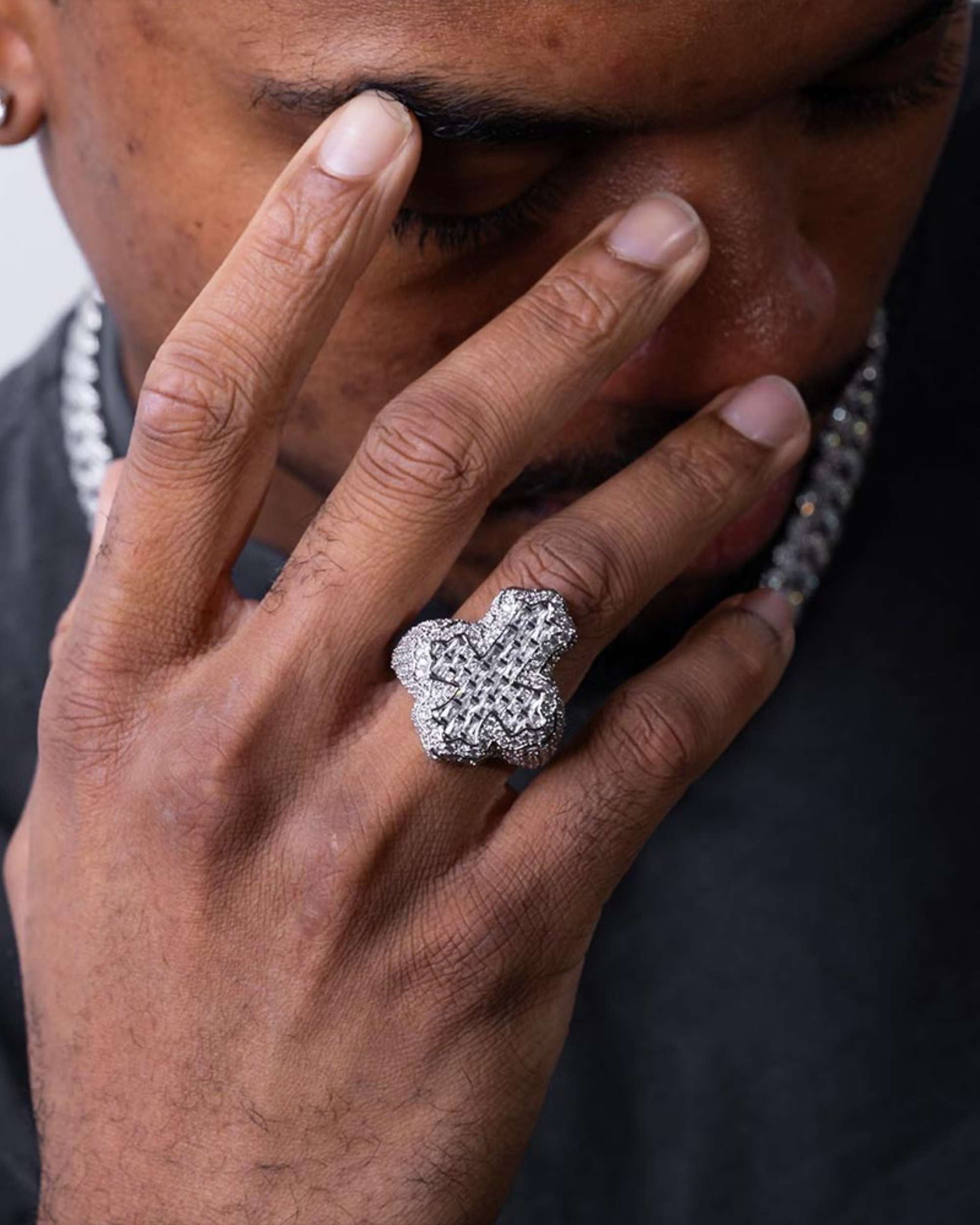 Iced Out VVS Fleur Cross Ring 14K Gold - IceCartel